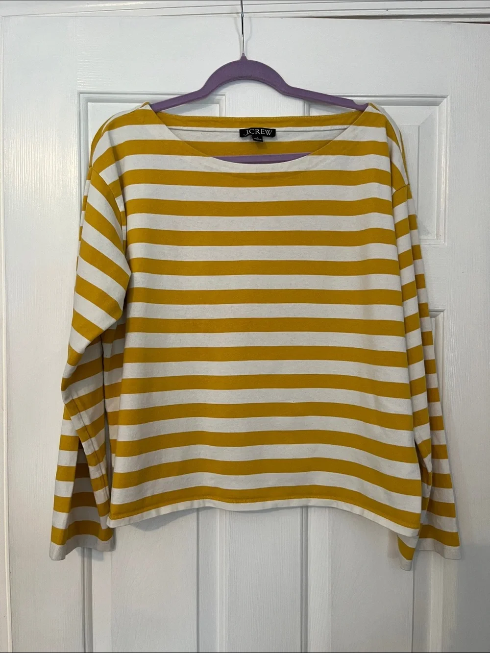 J. Crew Relaxed Boatneck Tee in Mustard Yellow and White Stripe